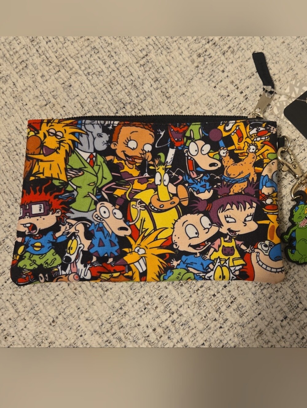 Nickelodeon Multicolor Cartoon Character Zip Pouch with Orange Lanyard